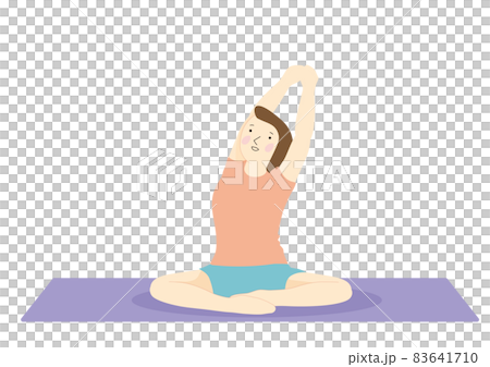 A woman on a diet sitting on the floor and stretching her upper body A woman on a diet sitting on the floor and stretching her upper body 83641710