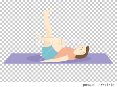 A woman on a diet sleeping on the floor and rowing an air bicycle A woman on a diet sleeping on the floor and rowing an air bicycle 83641718