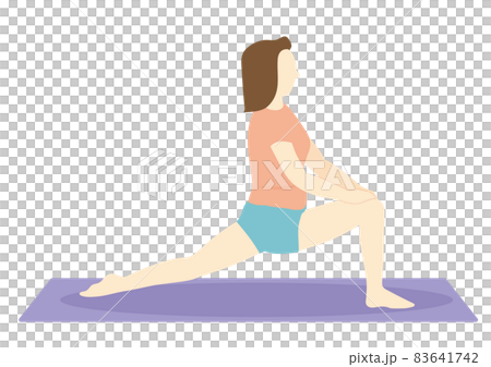 A woman on a diet who stretches her lower body with a mat and no facial expression A woman on a diet who stretches her lower body with a mat and no facial expression 83641742
