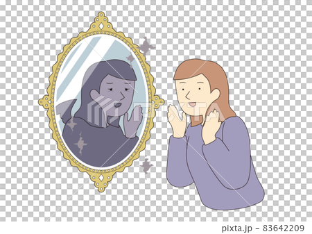 心を映す魔法の鏡　邪悪な心イメージ　線画 83642209