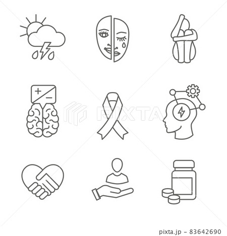 BPD - Borderline Personality Disorder icon set w brain mask and