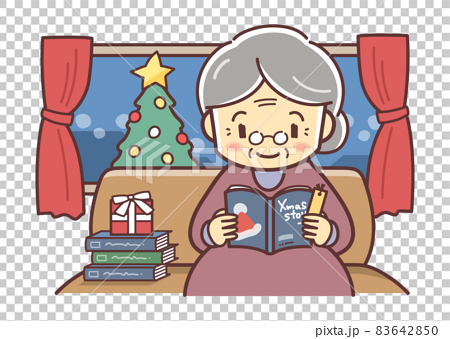読書をするおばあさんのイラスト（クリスマスの夜） 83642850