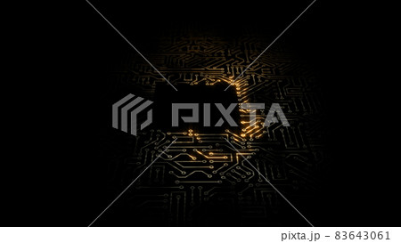 3D rendering of an electrical pulse passing through the circuits of a microcircuit 83643061