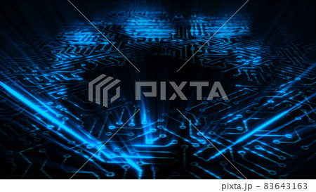 3D rendering of an electrical pulse passing through the circuits of a microcircuit 3D rendering of an electrical pulse passing through the circuits of a microcircuit 83643163