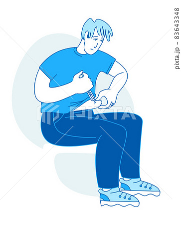 Young man Diabetic patient doing insulin injection syringe 83643348
