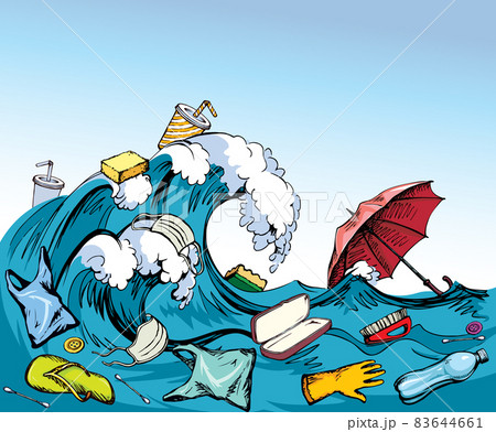 Ocean pollution from plastic waste. Vector drawing 83644661