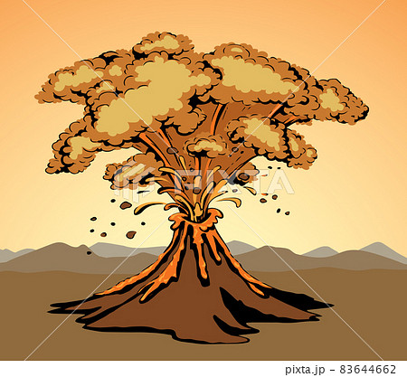 A smoking volcano eruption. Vector drawing A smoking volcano eruption. Vector drawing 83644662