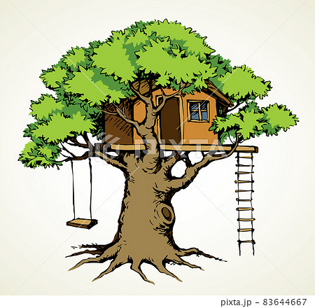 Wooden tree house. Vector drawing - Stock Illustration [83644667] - PIXTA