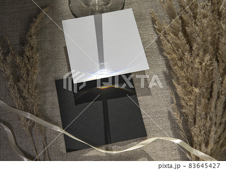 Flat lay composition with blank paper on beige background 83645427