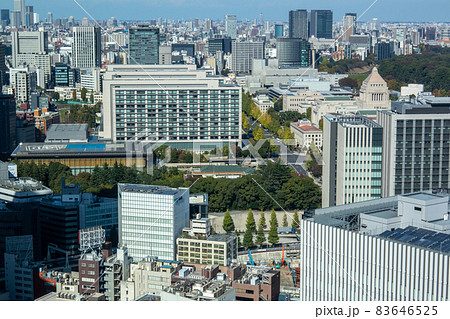 国会議事堂と首相官邸 永田町周辺 俯瞰 ロング(2021年11月) 国会議事堂と首相官邸 永田町周辺 俯瞰 ロング(2021年11月) 83646525