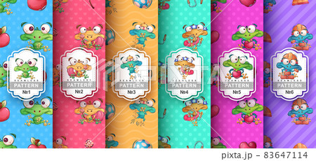 Cartoon character crazy frog and seamless pattern 83647114
