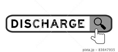 Search banner in word discharge with hand over magnifier icon on white background Search banner in word discharge with hand over magnifier icon on white background 83647935