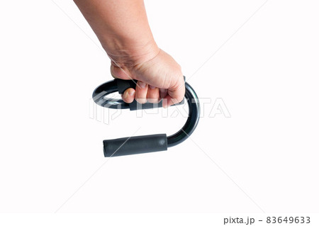 Metal shiny push up bars with black handle and base training equipment. 83649633