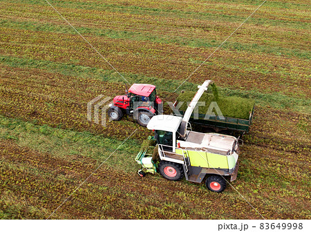 Forage harvester during grass cutting for silage in field.  83649998