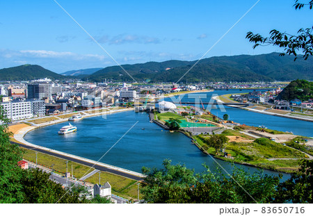 東日本大震災から復興する宮城県石巻市 日和山から見晴らす旧北上川の中瀬公園と市街地 東日本大震災から復興する宮城県石巻市 日和山から見晴らす旧北上川の中瀬公園と市街地 83650716