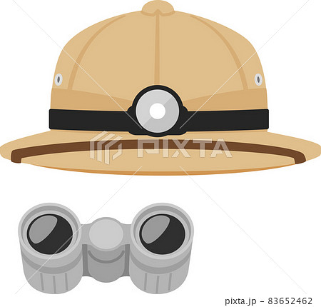 探検家の帽子と双眼鏡のイラスト素材