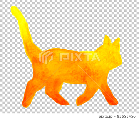 Hand-painted watercolor illustration of a cat silhouette Walking pose (yellow / orange) Hand-painted watercolor illustration of a cat silhouette Walking pose (yellow / orange) 83653450