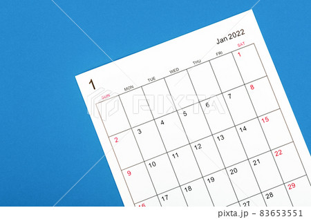 January 2022 calendar sheet on blue background. 83653551