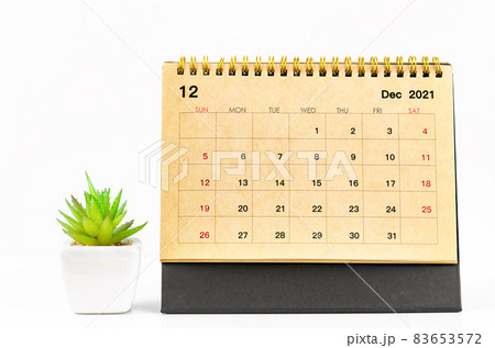 December 2021 desk calendar on the table. December 2021 desk calendar on the table. 83653572