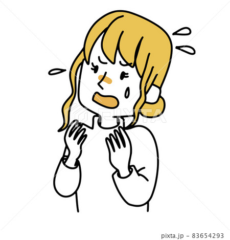 斜め上を見ながら慌てている女性のイラスト素材