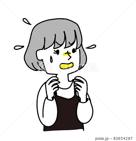 斜め上を見ながら慌てている女性のイラスト素材