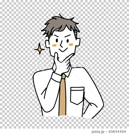 顎の下に手をやりキリッとしている男性 83654304