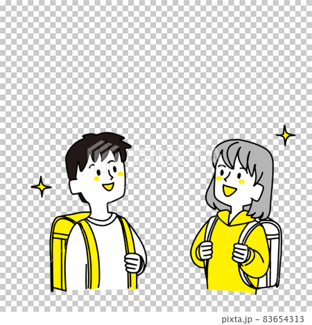 上を見てキラキラしている小学生二人 上を見てキラキラしている小学生二人 83654313