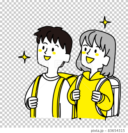 上を見てキラキラしている小学生二人 83654315