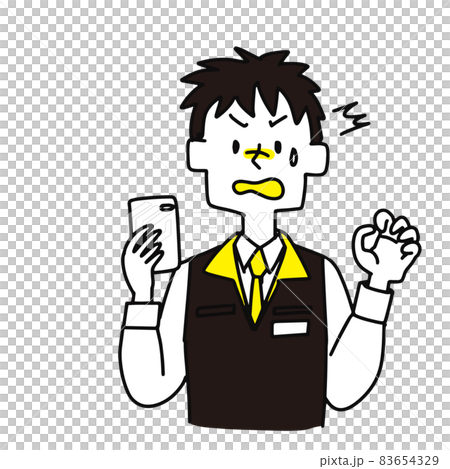 An electric shop clerk who is shocked by one hand of a smartphone An electric shop clerk who is shocked by one hand of a smartphone 83654329