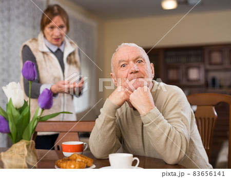 Elderly couple quarreling at home 83656141