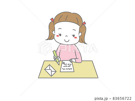 手紙を書いている女の子のイラスト素材