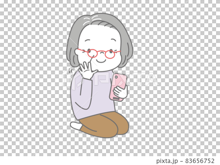 Grandmother waving while making a video call on her smartphone Grandmother waving while making a video call on her smartphone 83656752