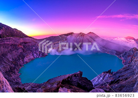 Beautiful view of Kawah Ijen lake and volcano early morning at East Java, Indonesia. 83656923