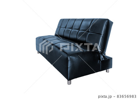 Black artificial leather sofa bed isolated on white background 83656983