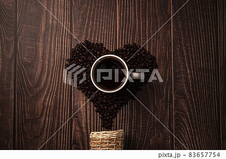 Coffee beans arranged in a heart shape.Love drinking coffee 83657754