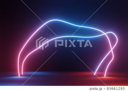 3d render of RGB neon light on darkness background. Abstract Laser lines show at night. Ultraviolet spectrum beam scene 83661293