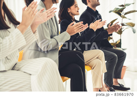 Businesswoman proficiently present work project receive celebrations from team Businesswoman proficiently present work project receive celebrations from team 83661970