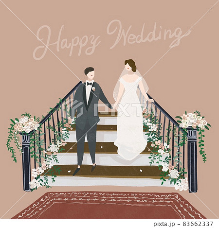 手をつないで階段を降りる新郎新婦 フラワーシャワー 花嫁 ウエディング 結婚式 フラワー Bのイラスト素材 手をつないで階段を降りる新郎新婦 フラワーシャワー 花嫁 ウエディング 結婚式 フラワー Bのイラスト素材