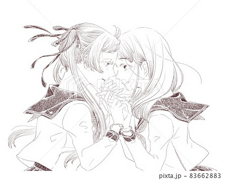 手を取り合う女子ふたり/その2/線画 手を取り合う女子ふたり/その2/線画 83662883
