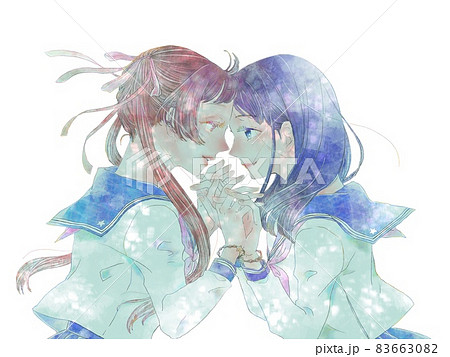 手描きイラスト オリジナル水彩原画 二人の女の子 @KANA 永遠の親友