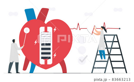 This heart disease problem is bradycardia arrhythmia. Diagnostic and analysis shows that periodic signal is slow impulse response around sinus node. Cardiology vector illustration. 83663213