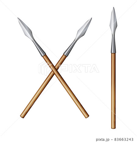 Color realistic image of two crossed spears isolated on a white 83663243