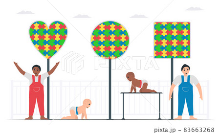Autistic kids can do special things. Vector illlustration for World Austism Awareness Day, 2 April. Flat design isolated on white background. 83663268