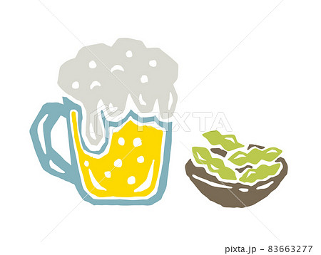 ジョッキビールと枝豆　レトロなベクターイラスト 83663277