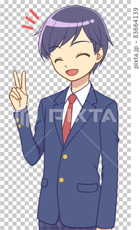 ピースをするブレザーの男の子のイラスト素材