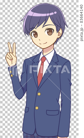 ピースをするブレザーの男の子のイラスト素材