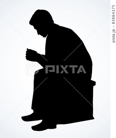 The guy is sitting on a stool. Vector drawing 83664375
