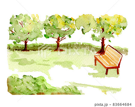 水彩画 親子の公園散歩 風景画 親子で遊ぶ公園風景」 by 山田太郎｜Artmeter｜暮らしを彩るアートが