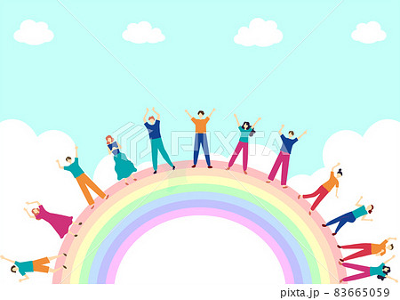 手描き　虹と人物 83665059