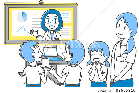 ICTを活用した授業で、遠隔地の研究者に直接話を聞く子どもたち 83665816